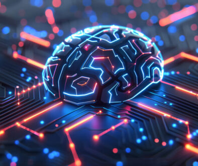 Neural circuit and electronic cyber brain in a quantum computing system, concept of artificial intelligence technology, biotechnology innovation, robot progress and machine learning