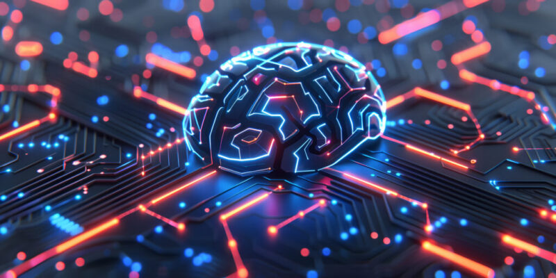 Neural circuit and electronic cyber brain in a quantum computing system, concept of artificial intelligence technology, biotechnology innovation, robot progress and machine learning